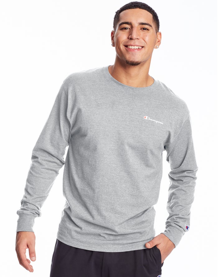 Champion Classic Jersey Long-Sleeve Script Logo Erkek Tişört Gri ( LURYGP245 )